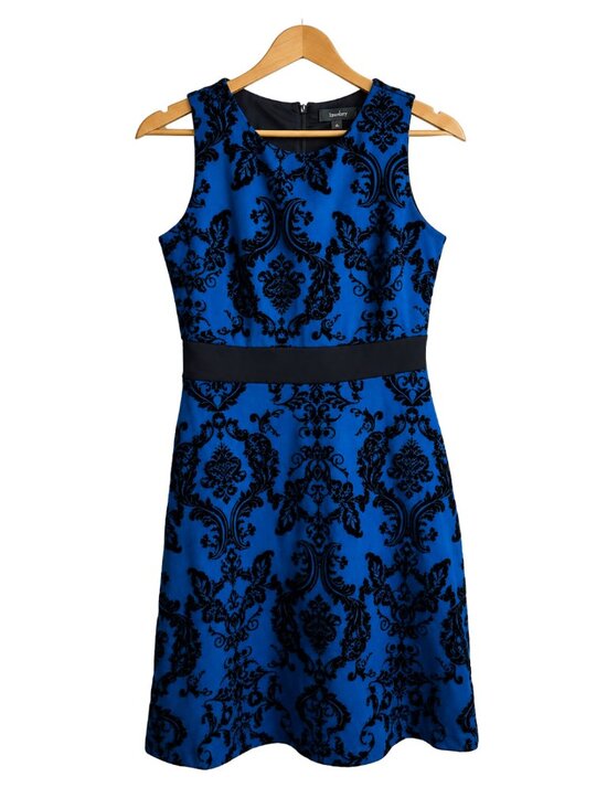Neiman Marcus Dresses & Skirts - Neiman Marcus Blue Black Damask Fit & Flare Cocktail Dress Size 6
